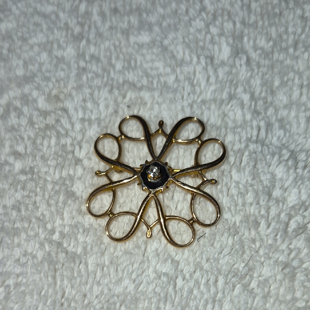 Avon 10K Yellow Gold Onyx & Diamond Pin